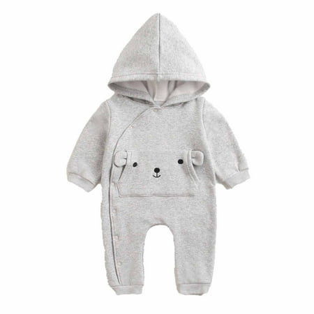 

wo-fusoul Newborn Fall Baby Boy Girl Hoodie Rompers Solid Rabbit Embroidery Bodysuit Jumpsuit Playsuit One Piece Outfit Clothes Gray 12 Months