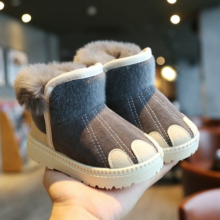 

Boys Girls Winter Snow Boots Waterproof Anti-Skid Warm Plush Baby Cotton Shoes