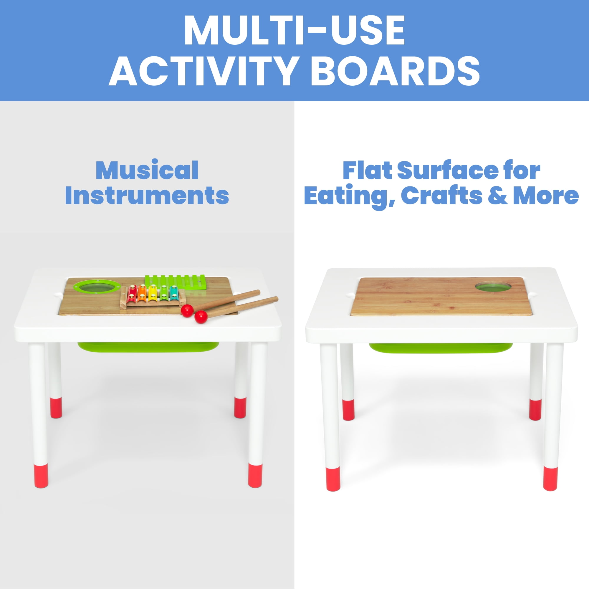 Delta Children Compact Play & Learn Sensory Table – Includes Musical Instruments - Use for Sand Play, Sensory, or Activity, White/Natural