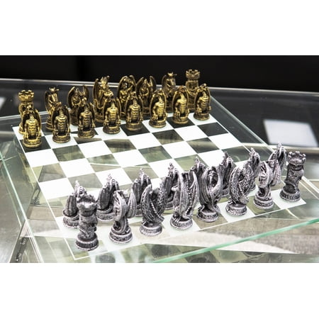 Ebros Silver Gold Fantasy Dungeons And Dragons Resin Chess Pieces Glass Board