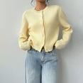 thumbnail image 4 of Jxximdong Fashion Coat for Women, Button Down Long Sleeve Crewneck Crop Cardigan Sweater Cute Knitwear Clothes, Women's Coats Yellow, 4 of 7