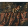 thumbnail image 3 of Jacques Hupin 13x12 Black Modern Framed Museum Art Print Titled - A Still Life with Pomegranates, and Grapes on a Table Draped with an Ornate Turkish Carpet and Assorted Orfevrerie, 3 of 5