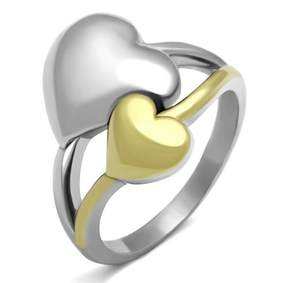 Two Tone Hearts Gold Silver Womens Ring Stainless Steel Anillo Dos Tonos Oro Plata Para Mujer Acero Inoxidable