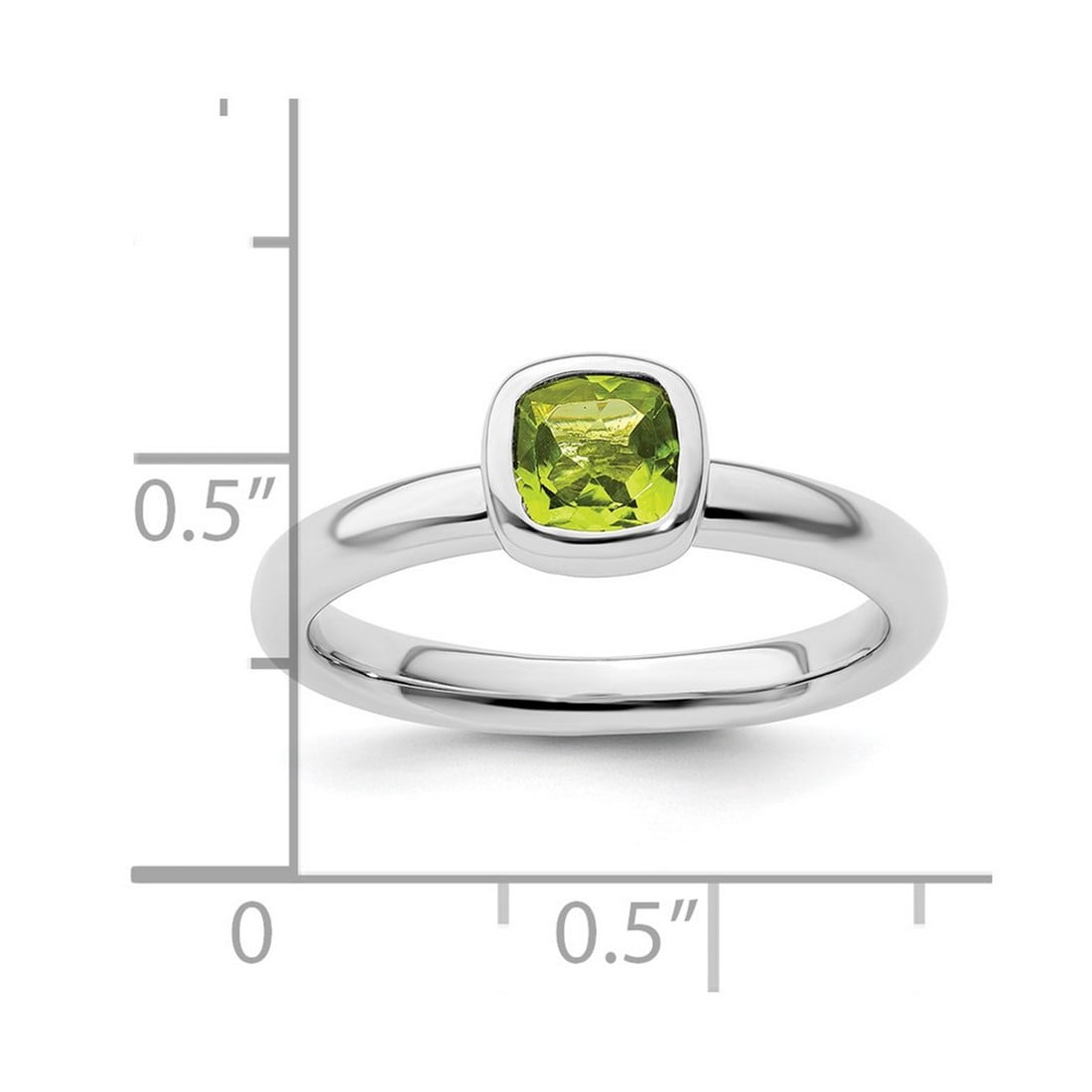 925 Sterling Silver Bezel Polished Stackable Cushion Cut Peridot Ring Size 9 Stackable Ring for Women