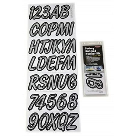 33 Piece Kit Factory Match - Hardline Products Series 400 Factory Matched 3-Inch Boat & PWC Registration Number Kit, Silver/Black