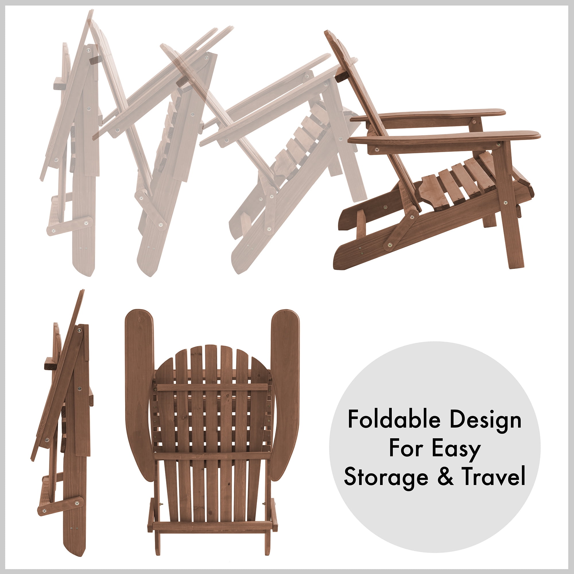 Casafield Folding Adirondack Chairs, Set of Two Cedar Wood Outdoor Fire Pit Lounge Chairs for Patio, Deck, Lawn and Garden Seating, Partially Pre-Assembled - Espresso