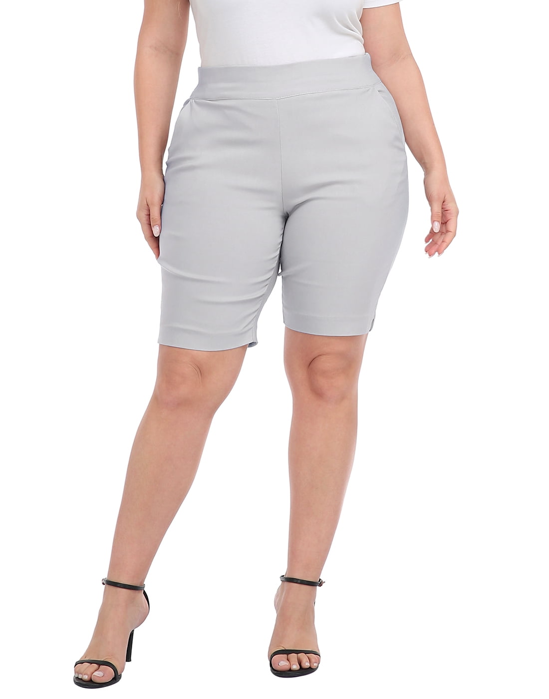 HDE Plus Size Bermuda Shorts Mid Rise 10" Inseam Pull On Shorts with Pockets Cool Gray 1X