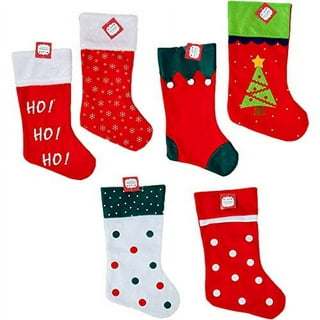 18 Felt Christmas Stockings with Hanging Tag - Set of 6 (Designs Include:  Santa, Snowman, Reindeer, Polar Bear, & Owl)
