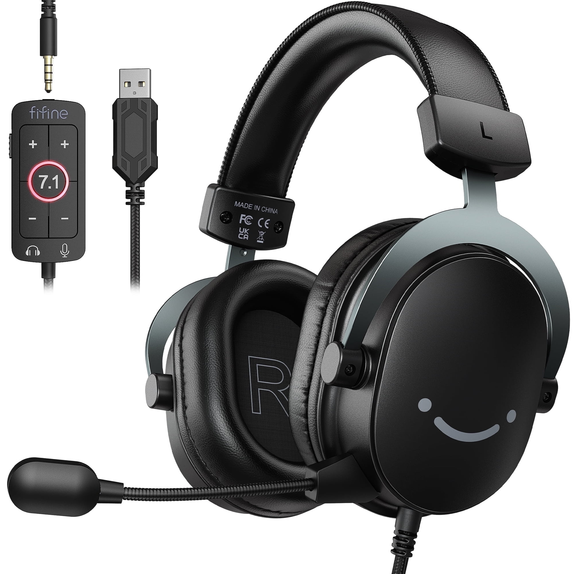 FIFINE H9 Gaming Headset, USB/3.5mm Headphone with Microphone for PC Computer, Xbox, PS5/PS4, 330g Lightweight, 7.1 Sound, Volume Control for Gamer