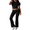 Black, variant on Women's Casual 2-Piece High Waist Foldover Flare Pants Set Short Sleeve Top Comfort Wear S-2XL