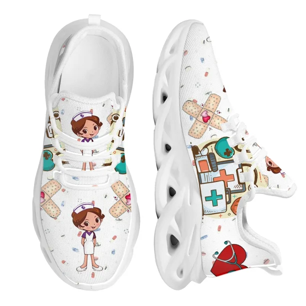 Zapatos de enfermera para mujer, blancos, con dibujos animados, cómodos, transpirables, con plataforma, de malla tejida