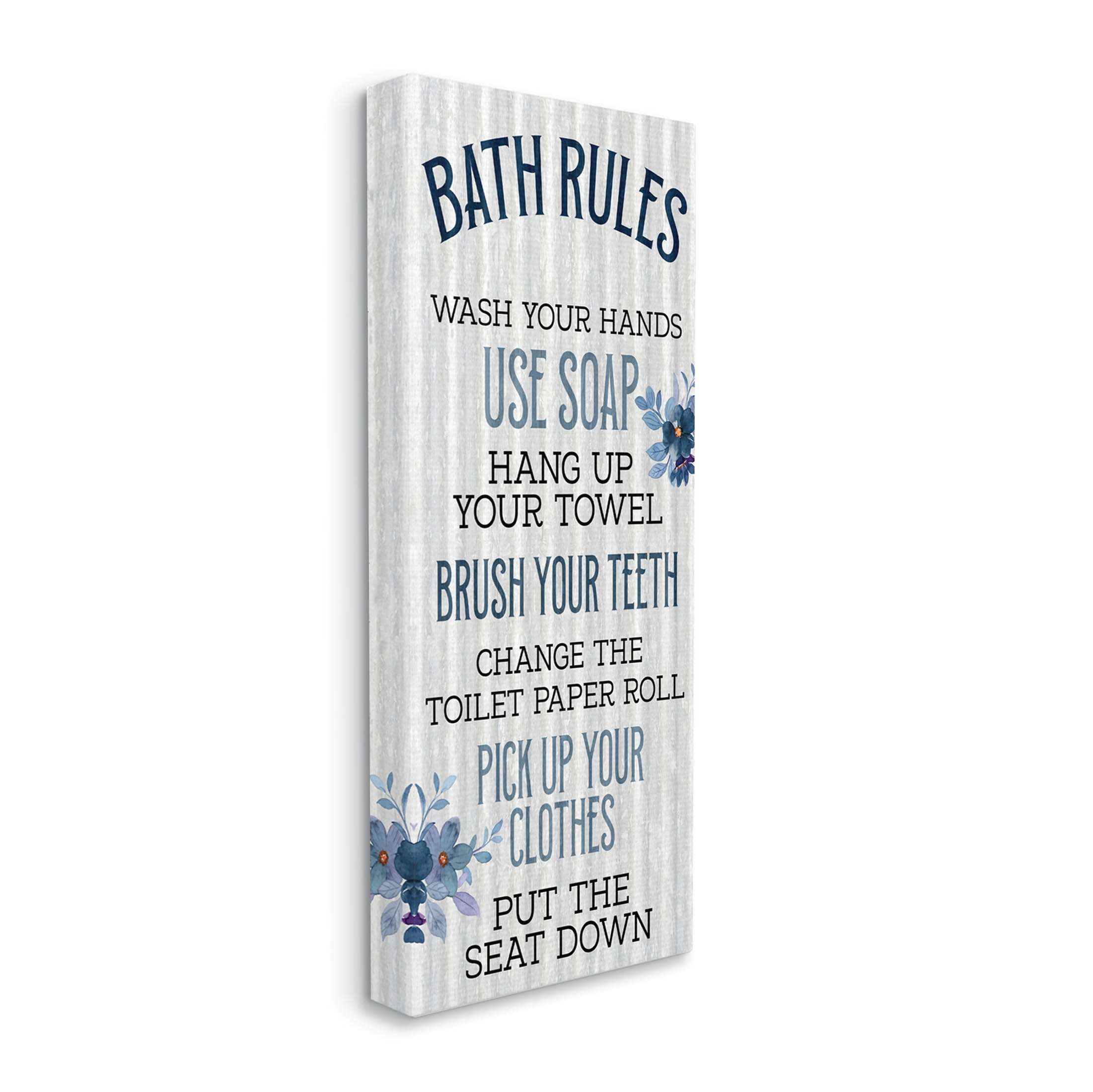 Stupell Industries Bathroom Rules Striped Floral List Graphic Art Gallery Wrapped Canvas Print Wall Art, Design by Kim Allen