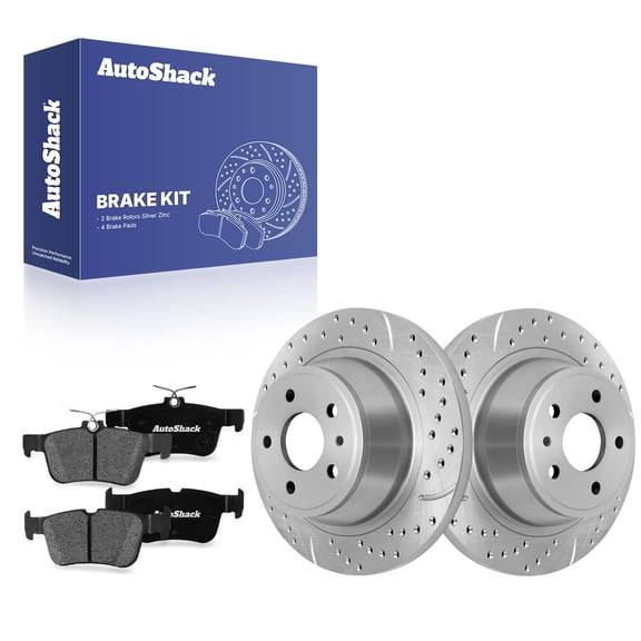 AutoShack Rear Solid Drilled & Slotted Silver Zinc Coated Brake Rotors   Premium Ceramic Pads 6-PC Brake Kit Replacement for 2013-2017 Ford Fusion SilverShield Pro 12.44" (316 mm)
