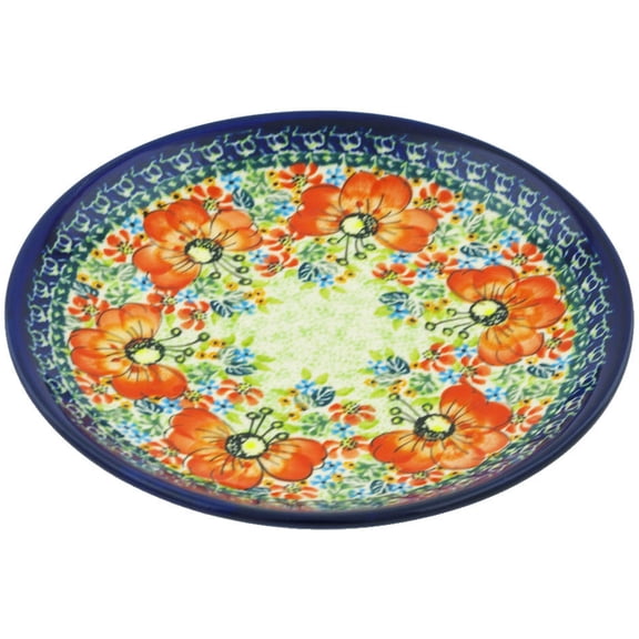 Polish Pottery 7½-inch Dessert Plate (Garden Meadow Theme) Signature UNIKAT Hand Painted in Boleslawiec, Poland Certificate of Authenticity