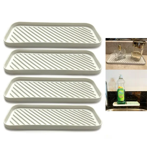 4 Silicon Sponge Holder Kitchen Sink Organize 9X3.5 Bath Soap Tray Vanity White