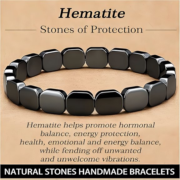 DESIGNICE Hematite Bracelet Men Natural Stones Handmade Bracelets Masculine Energy Male Healing Bracelets for Mens Inspirational Jewellery