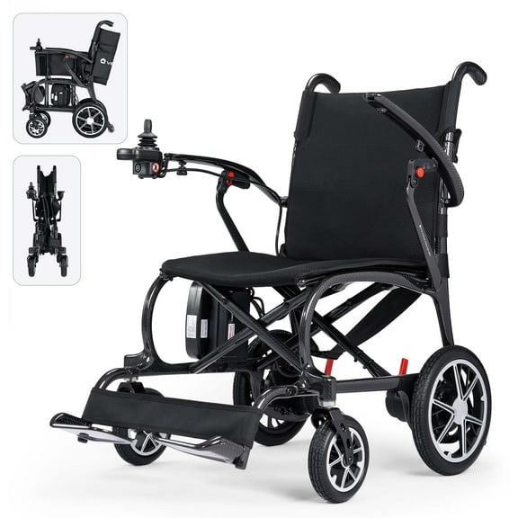 VERPAL Lightweight Foldable Electric Wheelchair 25.8lbs for Adults Seniors,Upgrade Carbon Fiber Motorized Power Wheelchair Mobility Scooter,Intelligent Brake,All Terrain,300lbs,3.7mph,Black