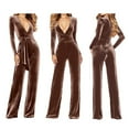 thumbnail image 2 of Style Classique Salopettes en Velours pour Femmes Manches Longues Col en V pour Automne Mode, 2 of 10