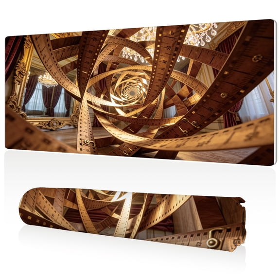 LIVEKEY Extra Large Mouse Pad Spiral Wooden Tape Measure in Luxury Interior 80x40x0.3cm Full Desk Coverage Non Slip Durable Easy to Clean Sewn Edges for Gaming and Office