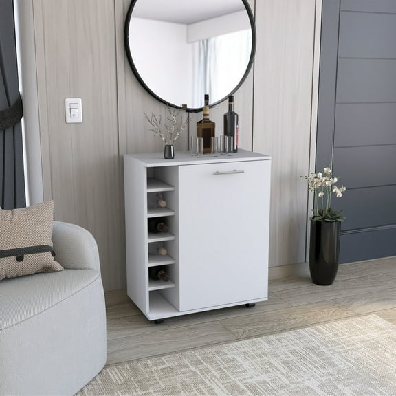 White Wick Bar Cart For Dining Room, With Integrated Wine Rack And Ample Drawer Space Modern In White, Featuring Storage Internal Room