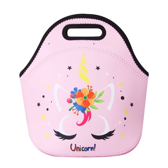 Pink diving flower unicorn lunch bag, waterproof sequin lunch bag, with zipper, suitable for outdoor school work