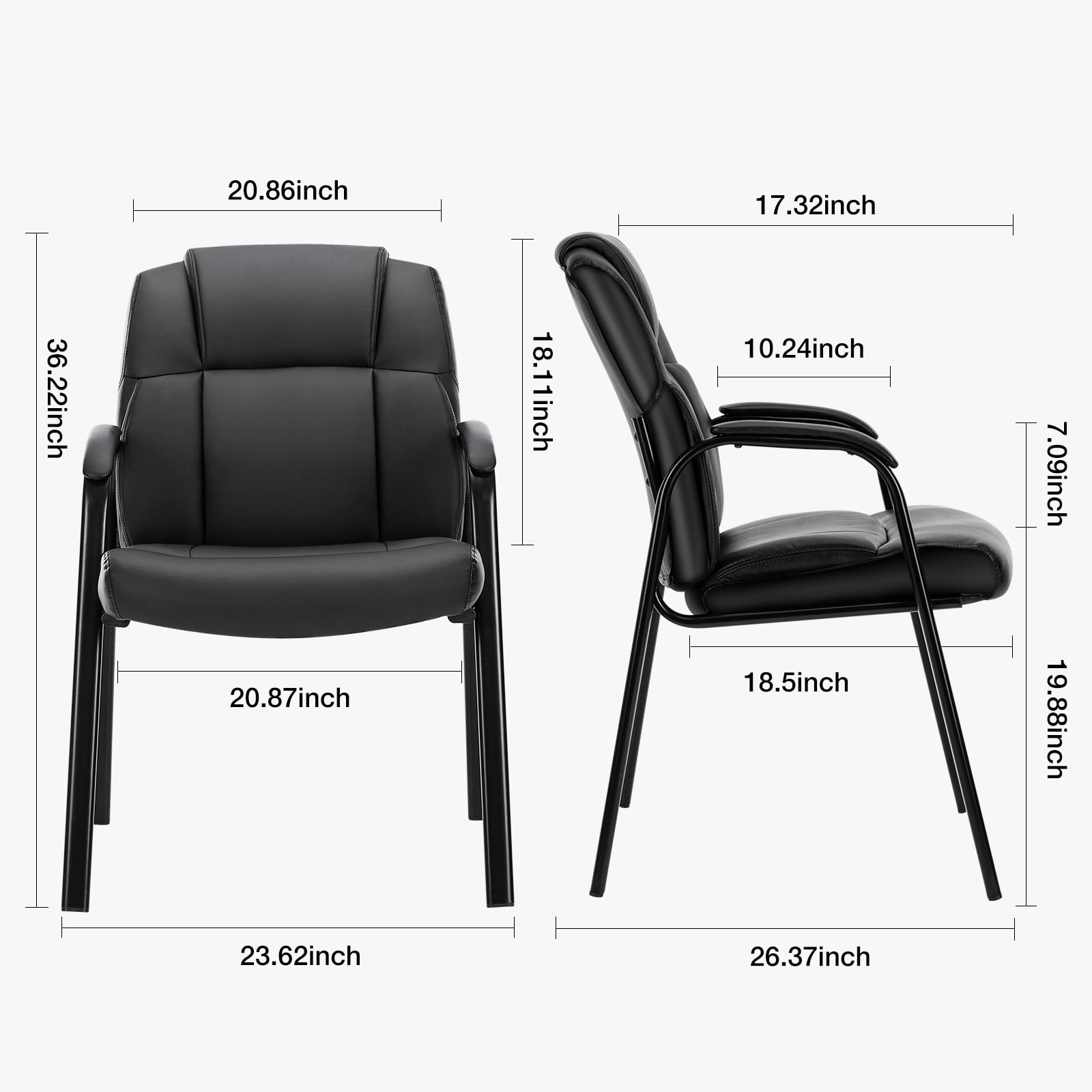 GIANNA Leather Guest Chair with Padded Arm Rest for Reception Meeting Conference and Waiting Room Side Office Home Black 2 Pack