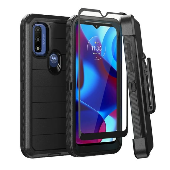Xhy Moto G Pure Case with Belt Clip Holster and Screen Protector Military Grade Full Body Multilayer Drop and Shock Protection 3 in 1 Rugged Durable Detachable for Motorola Moto G Pure Phone - Black