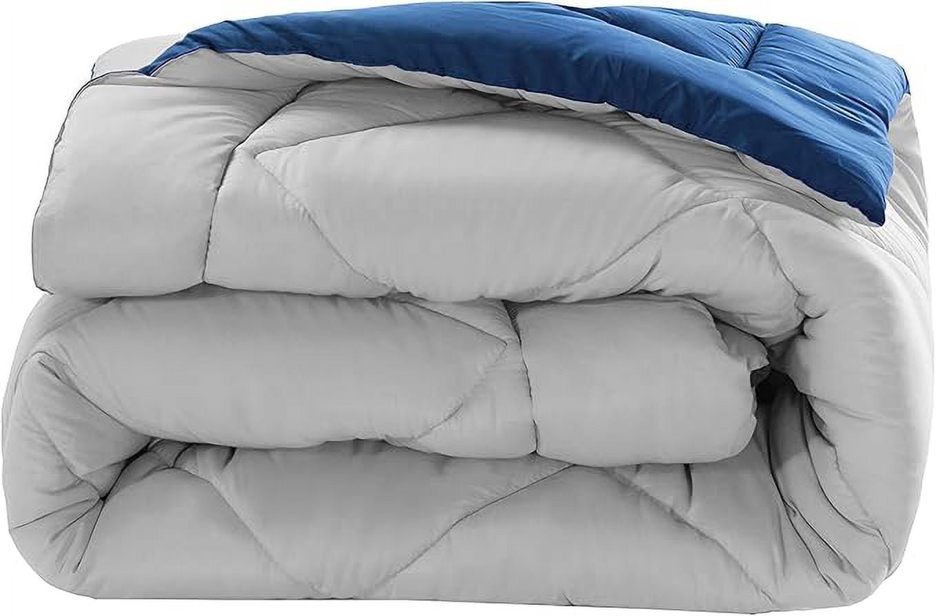 Elegant Comfort Reversible 3-Piece Comforter Set All Season, Ultra Soft, Down Alternative Comforter, 3PC Comf-F/Q, Silver/Navy