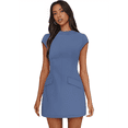 thumbnail image 3 of Robe d'Été pour Femme à Col Montant, Manches Courtes, Mini Robe de Boîte de Nuit Bleu et Gris TG, 3 of 8
