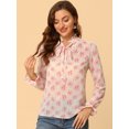 thumbnail image 2 of Unique Bargains Femmes Semi-Transparente Cravate Cou Blouse Volant Élégant Floral Top, 2 of 6