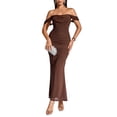 thumbnail image 2 of Vestido Maxi con Hombros Descubiertos, Corsé Fruncido, Ajustado, Vestidos Formales para Invitadas de Boda para Mujeres Marrón L, 2 of 8