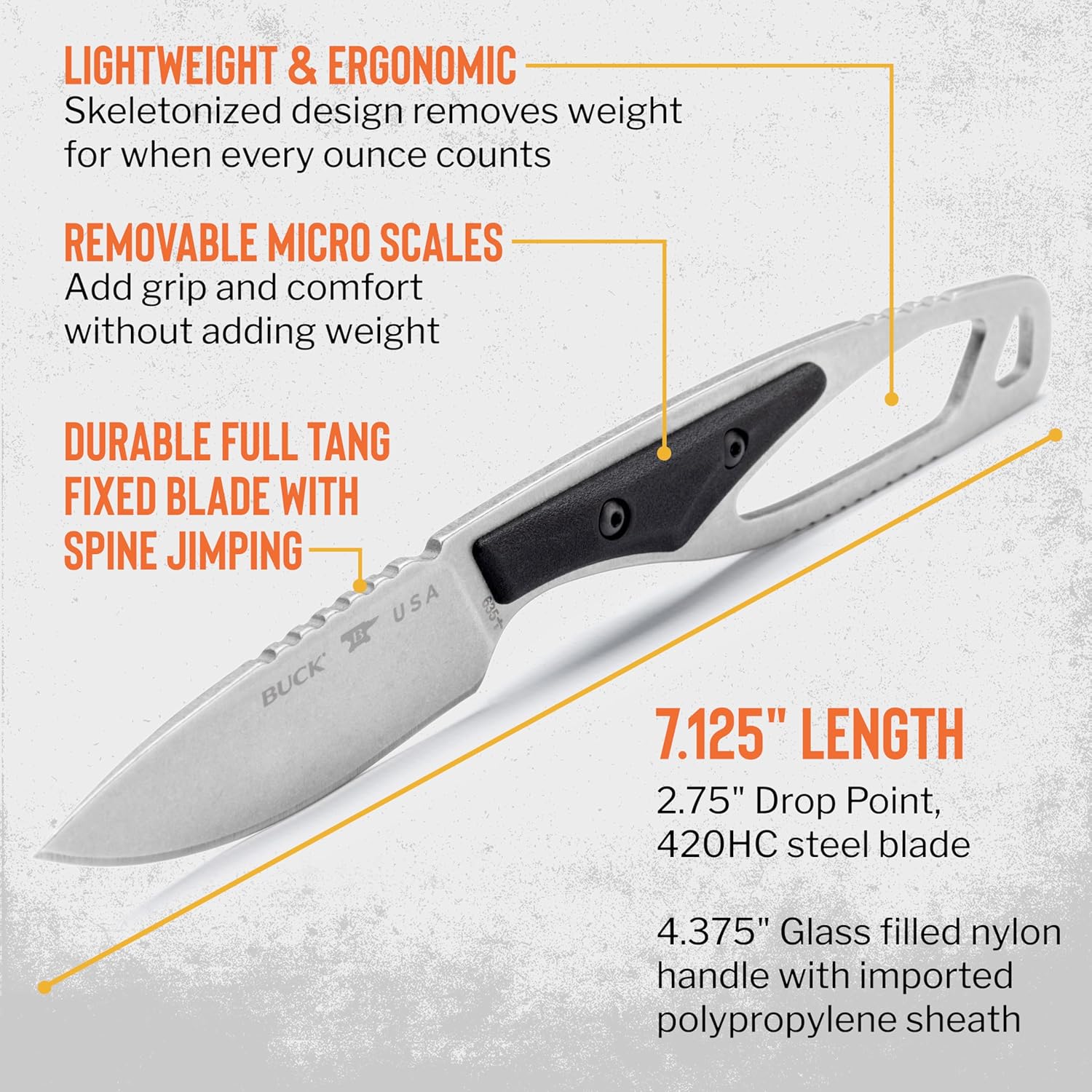 Buck Knives 635 PakLite Cape Hunting Knife, 2-3/4" Fixed Blade, Nylon Handle, 1.59 oz