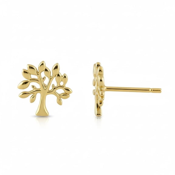 Vinali 14K Solid Gold Ladies Dainty Celtic Tree of Life Stud Earrings - 0.23in - Womens Tiny Gold Studs