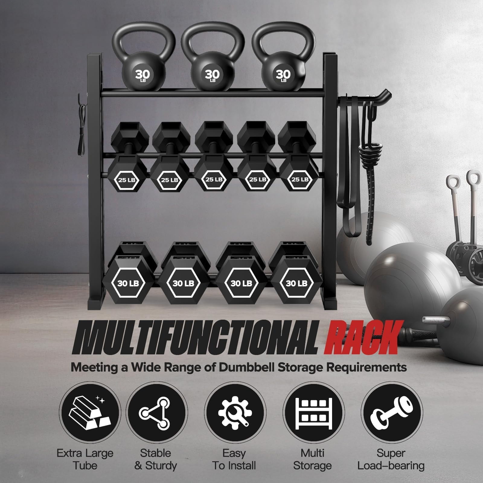 3-tier Dumbbell Rack Stand Only  Weight For Home Gym Dumbbells Adjustable Height Compact Design 1000lb Capacity Storage Use