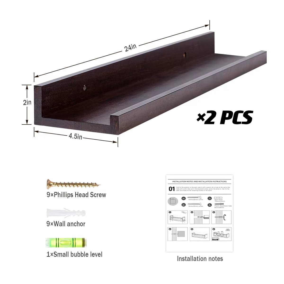 Floating Book Shelves Wall Mounted Photo Shelf Picture Ledge Deep Walnut Display For Home Living Room Bedroom Bathroom Office Set Of 2