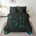 thumbnail image 2 of Honeycomb Twin Comforter Set 7 Piece Black Blue Green Bedding Abstract Geometric Bed in a bag Teen Teal Neon Stereoscopic Geometrical Beehive Bed Set, 2 of 5
