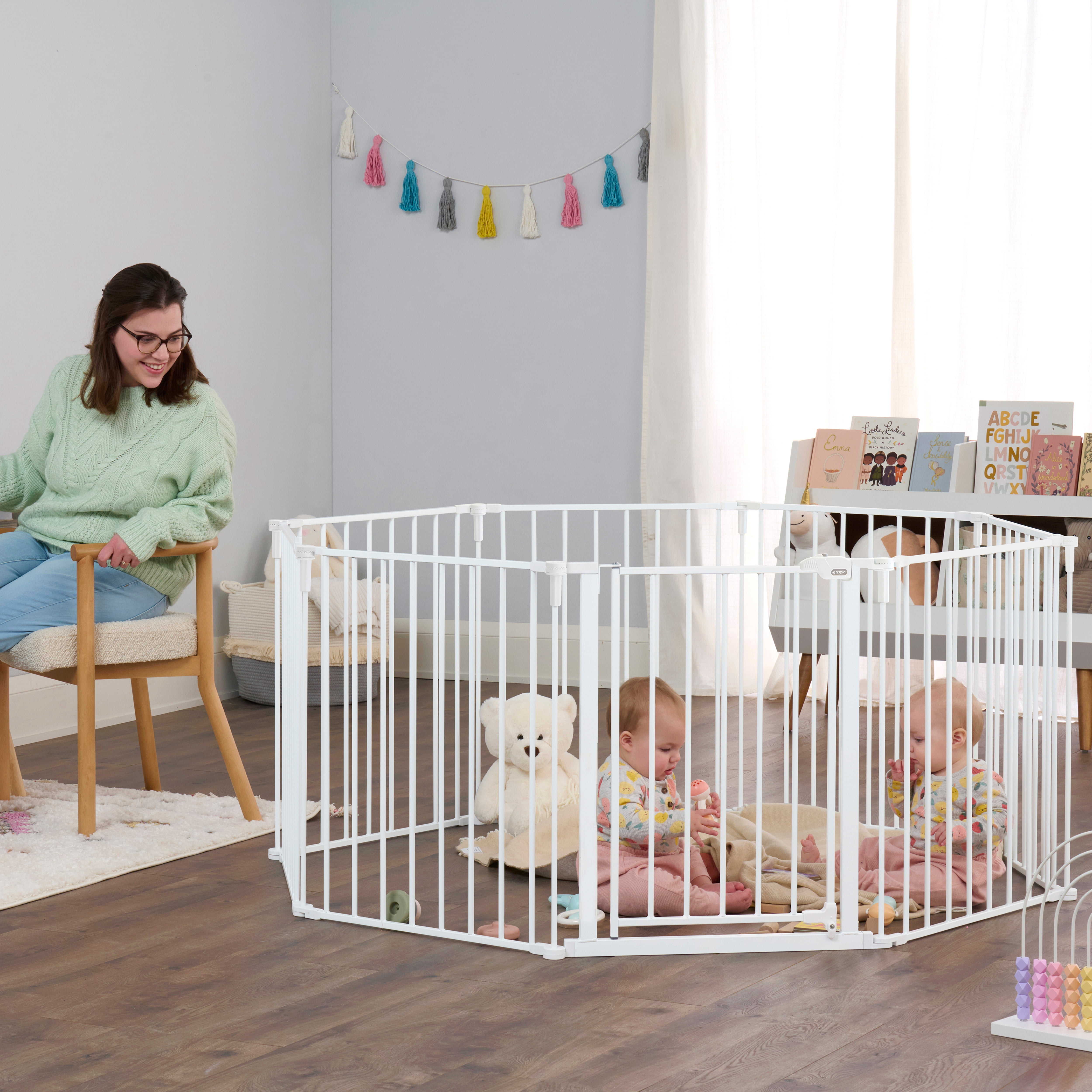 Regalo 194 Inch Super Wide Adjustable Baby Gate and Play Yard for Ages 6 to 24 Months