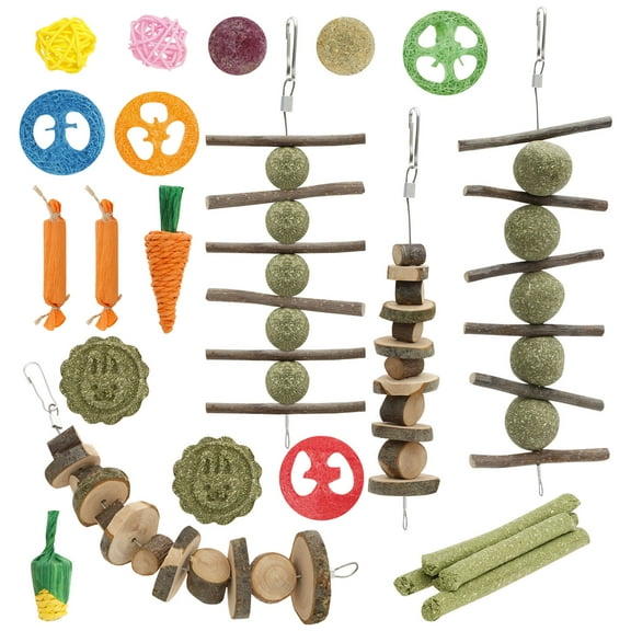 LINFANG Rabbit Toys Set Safe Versatile Rabbits Hamster Chew Toys Kit Solid Small Wood Boredom Breakers Set for Your Pet Bunny Usage