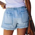 thumbnail image 3 of Women'S Summer Mid Waist Elastic Denim Shorts Stretchy Short Casual Hot Pants with Pockets Light Blue L, 3 of 8