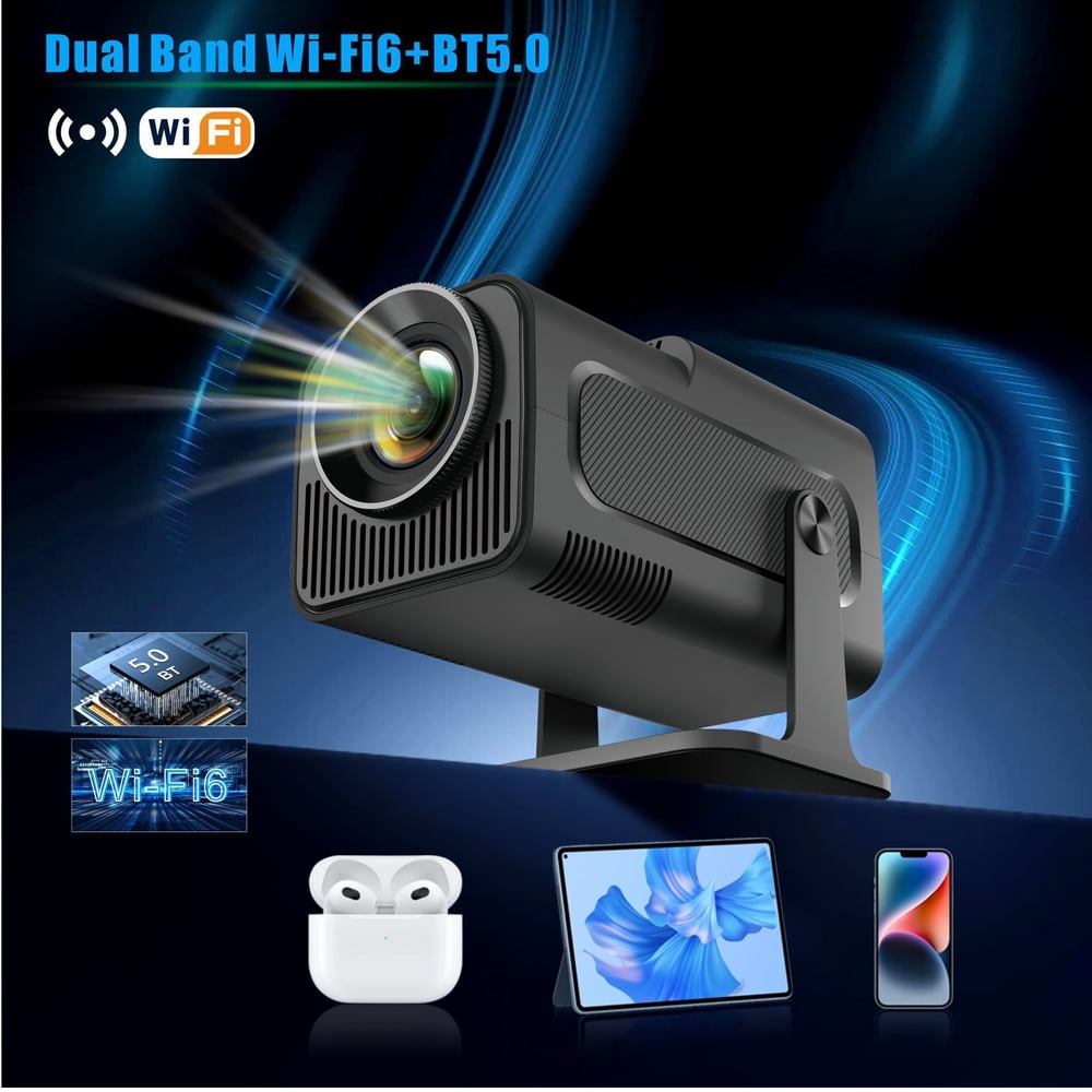 OnePi Mini Projector with WiFi 6 and Bluetooth 5.0, HD 1080P Movie Projector, Auto Keystone Android 11.0- Black