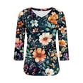 thumbnail image 4 of Ounisa T-Shirts à Manches 3/4 pour Femmes Col en V Manches Raglan Chandail Imprimé Décontracté Tendance Printemps Été Mode Hauts P-2TG, 4 of 6