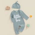thumbnail image 3 of Okbabeha Little Brother Outfits Newborn Infant Baby Boy Little Brother Shirt Romper Jumpsuit Lil Bro  one-piece  Rib Knit Onepiece Hat Coming Home Outfits, 3 of 7