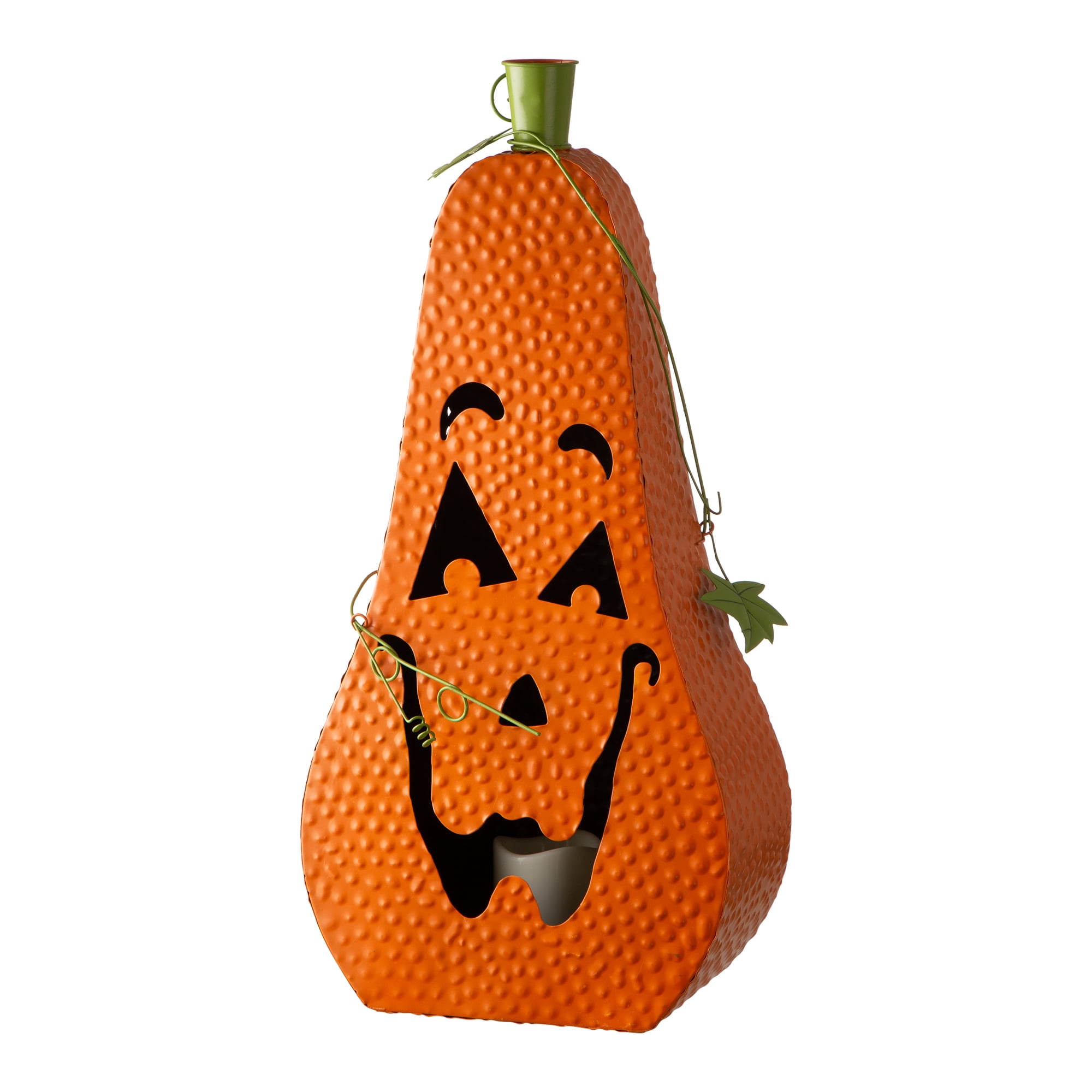 Glitzhome Halloween Metal JackO Lantern with LED Pillar