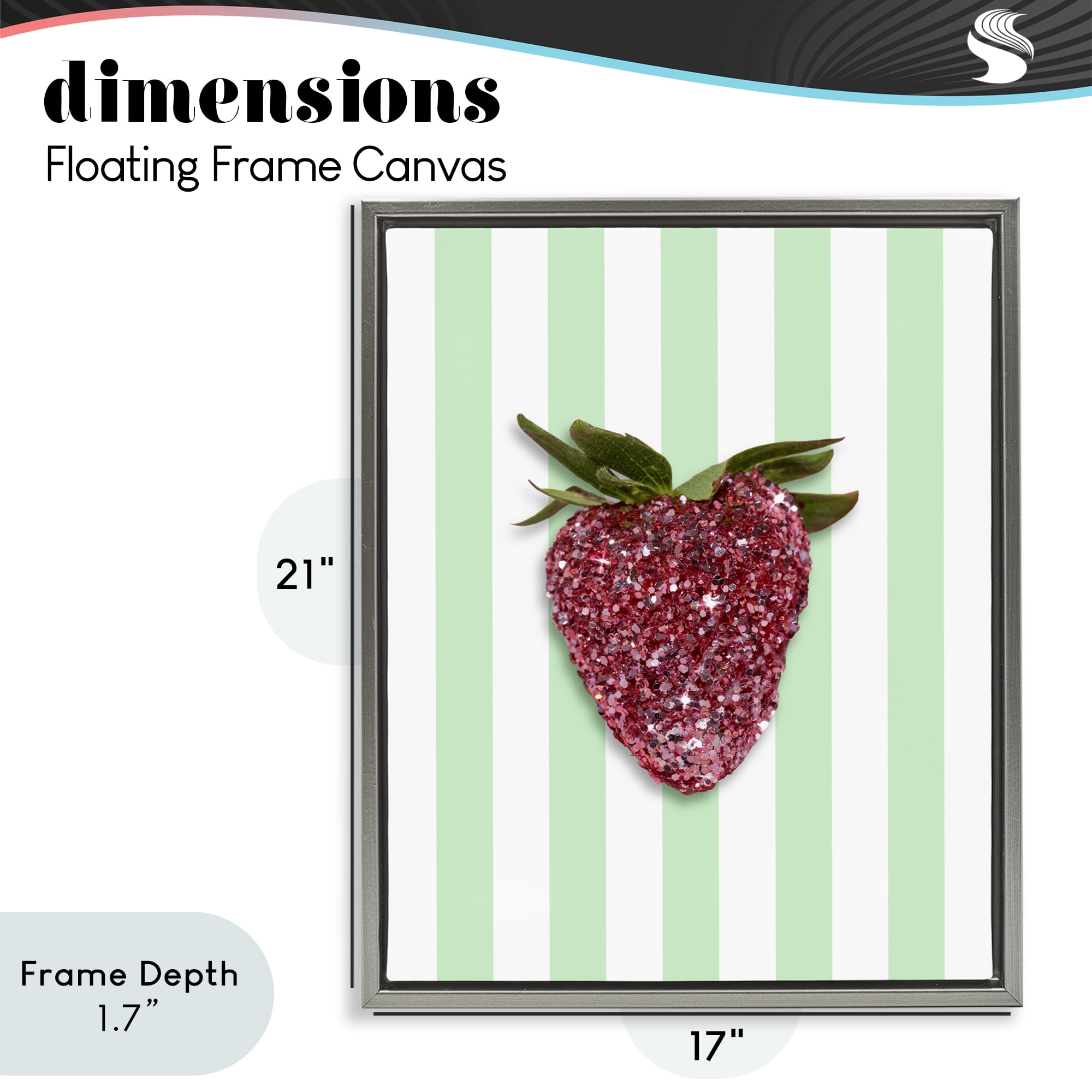 Stupell Industries Glimmer Cherry on Green Stripes Gray Framed Floater Canvas Wall Art, design by LISH Creative