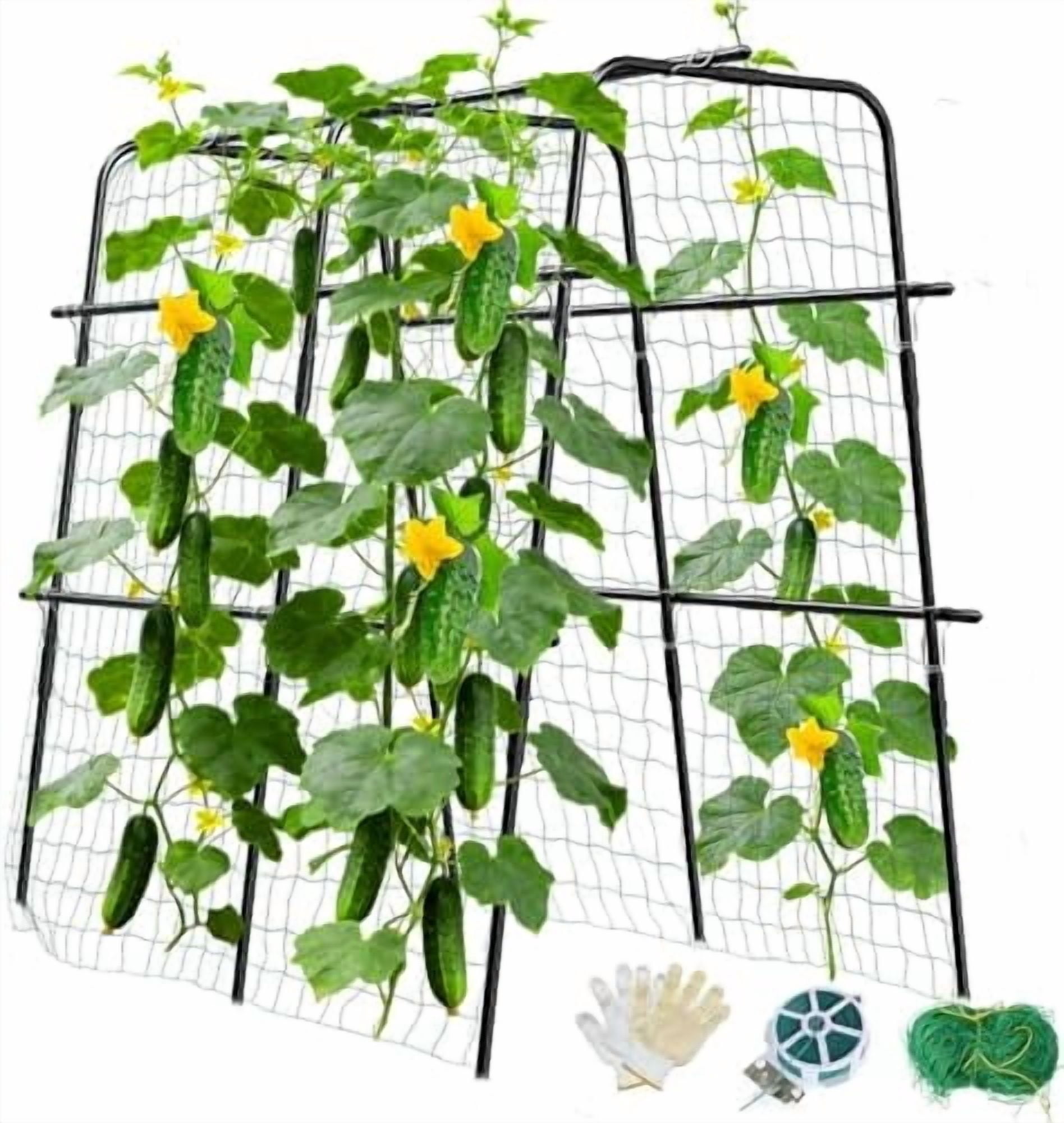 Cucumber Trellis for Raised Bed and Garden, 47" H x 47" W U-Shaped Metal Garden Trellis for Climbing Plants with Nylon Netting, Vegetable Support Frame