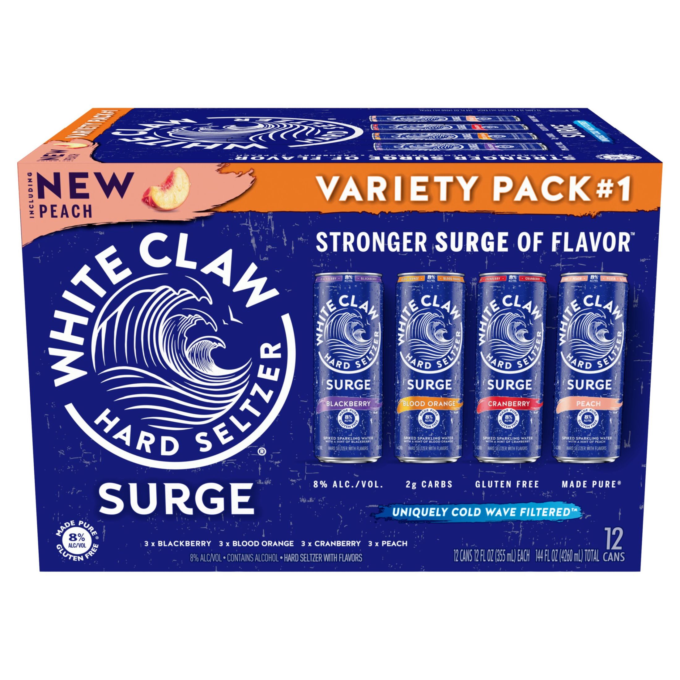 White Claw Surge Hard Seltzer Variety Pack No. 1, 12 Pack, 12 fl oz Cans, 8% ABV