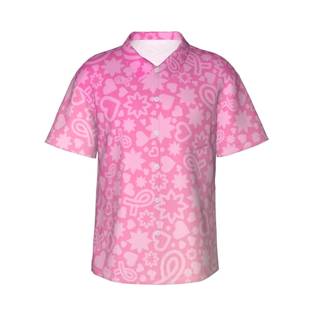 Fotbe Breast Cancer Pink Ribbons Awareness Camisa Hawaiana para Hombre Unisex – Camisa Casual de Verano con Botones de Manga Corta de Algodón y Lino,Medium