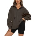 thumbnail image 2 of Women Clothing Womens Tops Dressy Casual Turndown Collar Sweatshirt Long Sleeve Womens Tops Fall Tops for Women Womens Quarter Zip Pullover Winter Sweaters for Women with Pocket, 2 of 6