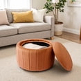 thumbnail image 3 of DREAMSIDEA Velvet Upholstered Round Storage Ottoman with Removable Lid Footrest Stool for Living Room, Bedroom, Orange, 3 of 6
