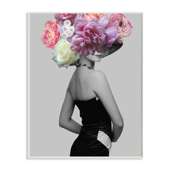 Stupell Industries Fashion Model Portrait Flower Gray Collage Design Wall Plaque by Ziwei Li